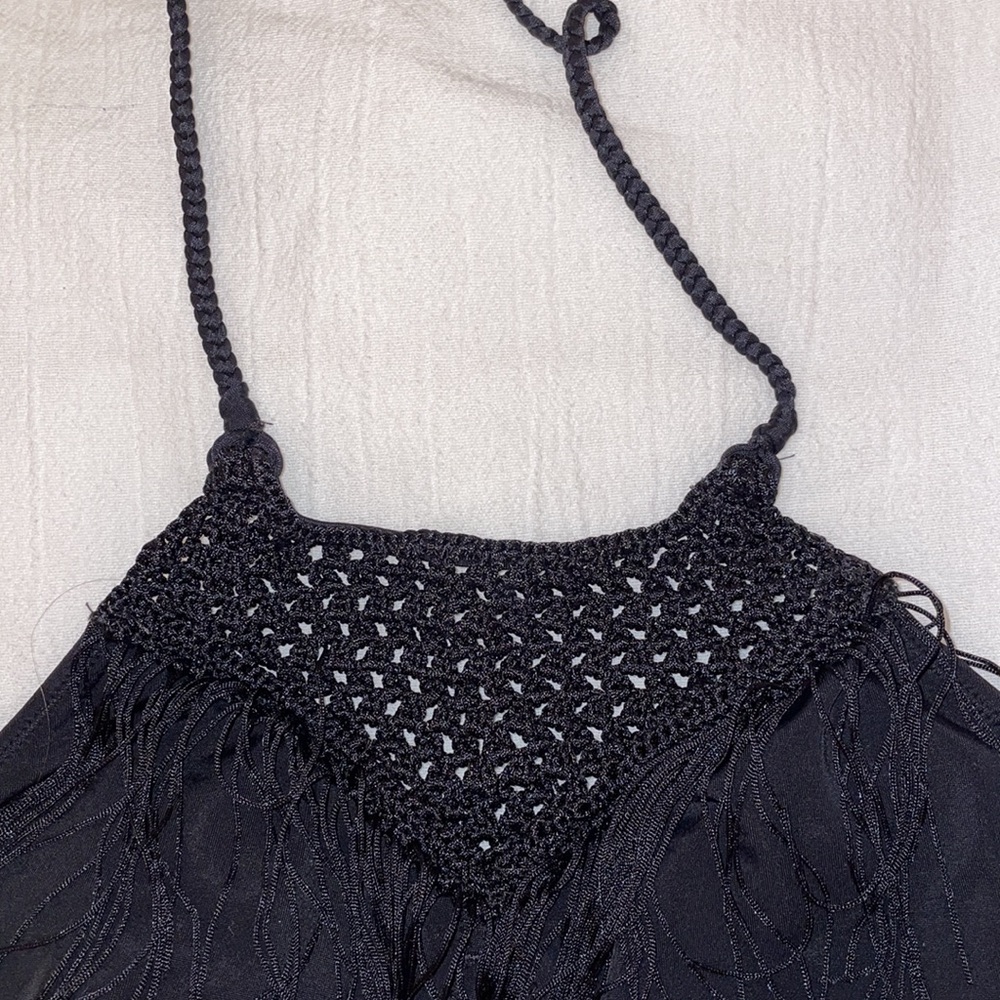 Victoria's Secret Black Crochet Fringe Halter Bikini Top - Picture 4 of 7
